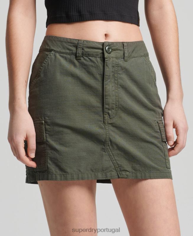 mini saia utilitária vintage mulheres caqui roupas Superdry 2208H6519