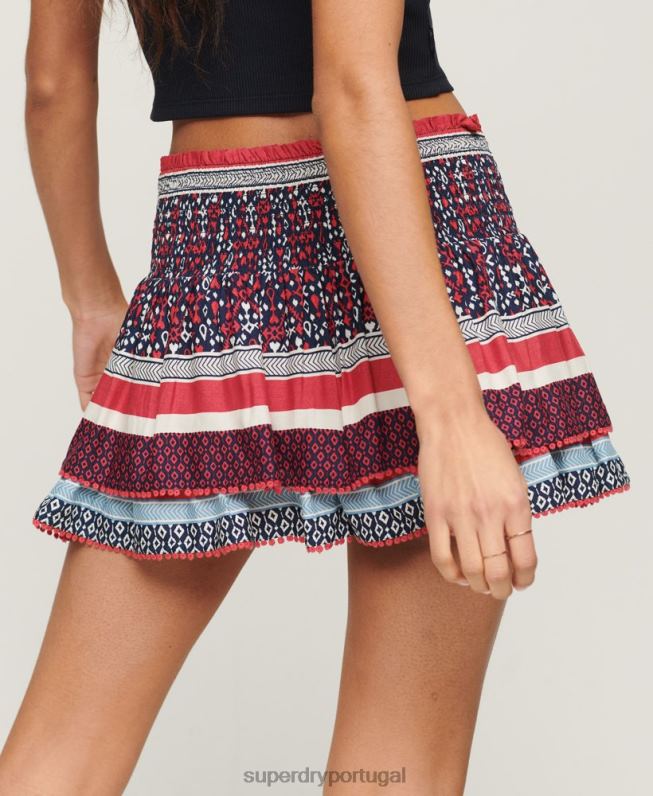 mini saia vintage em camadas mulheres creme roupas Superdry 2208H4127