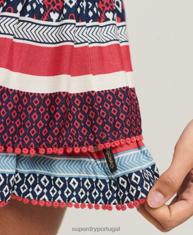 mini saia vintage em camadas mulheres creme roupas Superdry 2208H4127