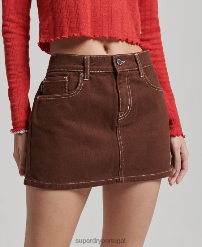 roupa de trabalho mini saia mulheres marrom roupas Superdry 2208H4115