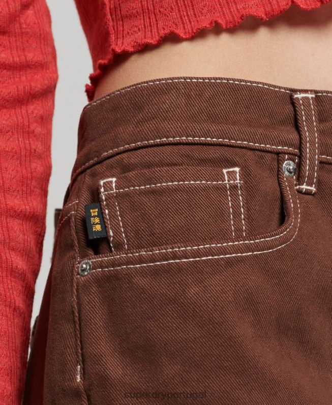 roupa de trabalho mini saia mulheres marrom roupas Superdry 2208H4115