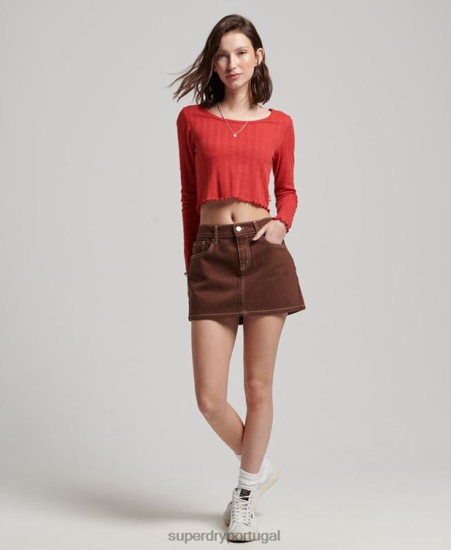 roupa de trabalho mini saia mulheres marrom roupas Superdry 2208H4115