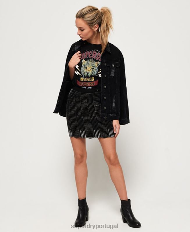 saia geleira mulheres preto roupas Superdry 2208H4168
