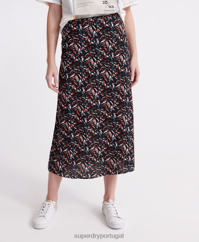 saia midi canyon mulheres azul roupas Superdry 2208H4165
