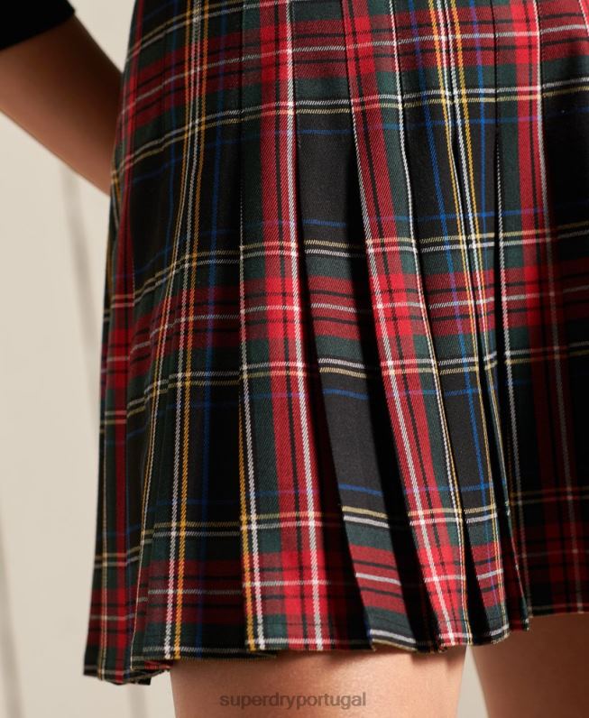 verifique mini saia mulheres marinha roupas Superdry 2208H4164