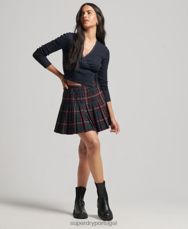 verifique mini saia mulheres verde roupas Superdry 2208H4150