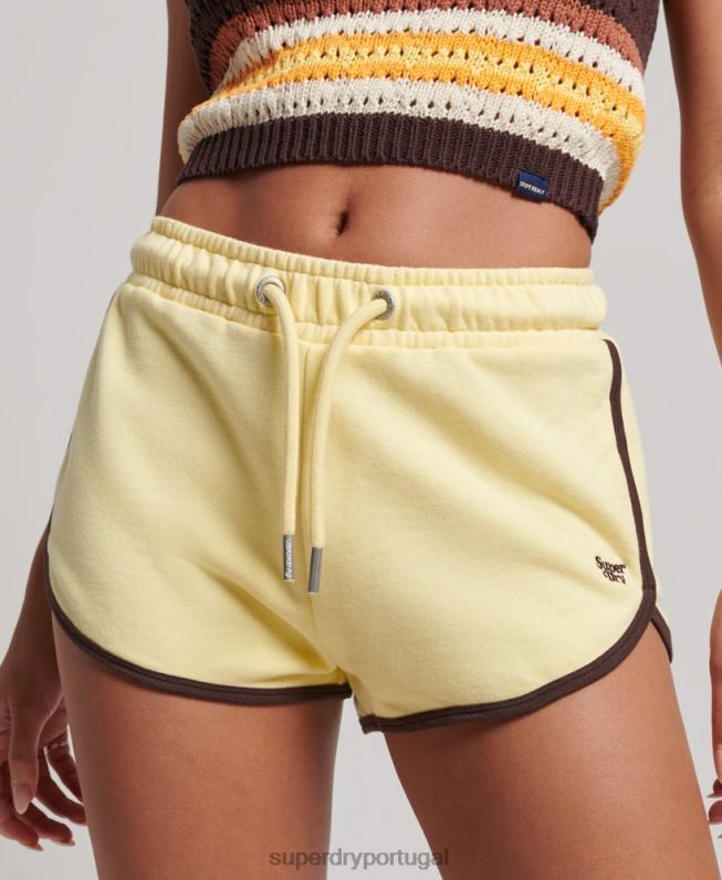 calções de corrida de jérsei vintage mulheres amarelo roupas Superdry 2208H3107