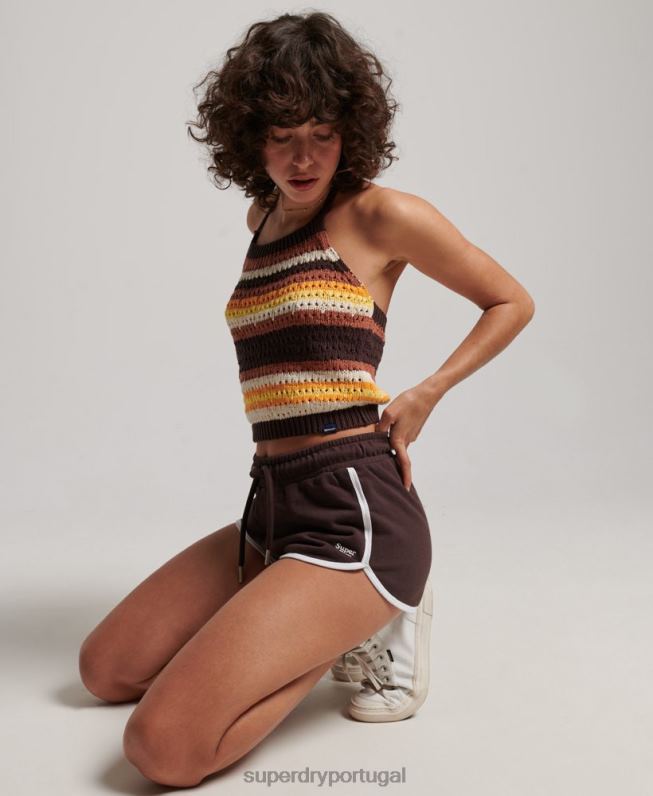 calções de corrida de jérsei vintage mulheres marrom roupas Superdry 2208H3111