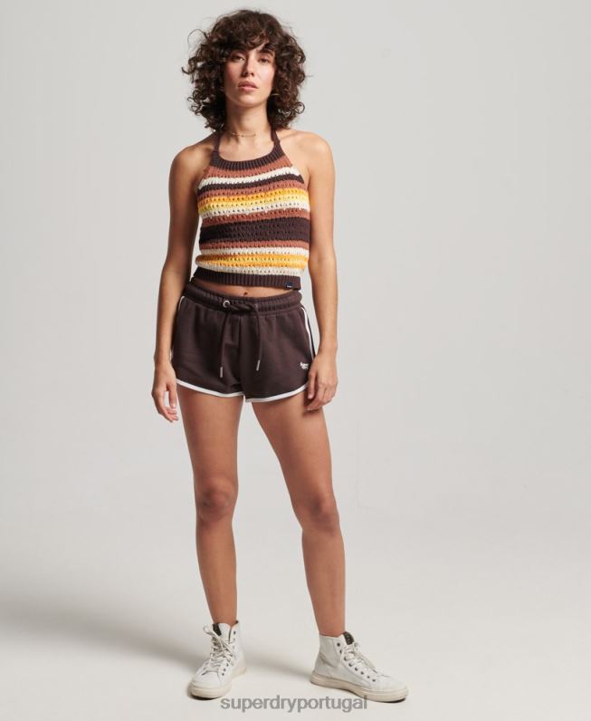 calções de corrida de jérsei vintage mulheres marrom roupas Superdry 2208H3111