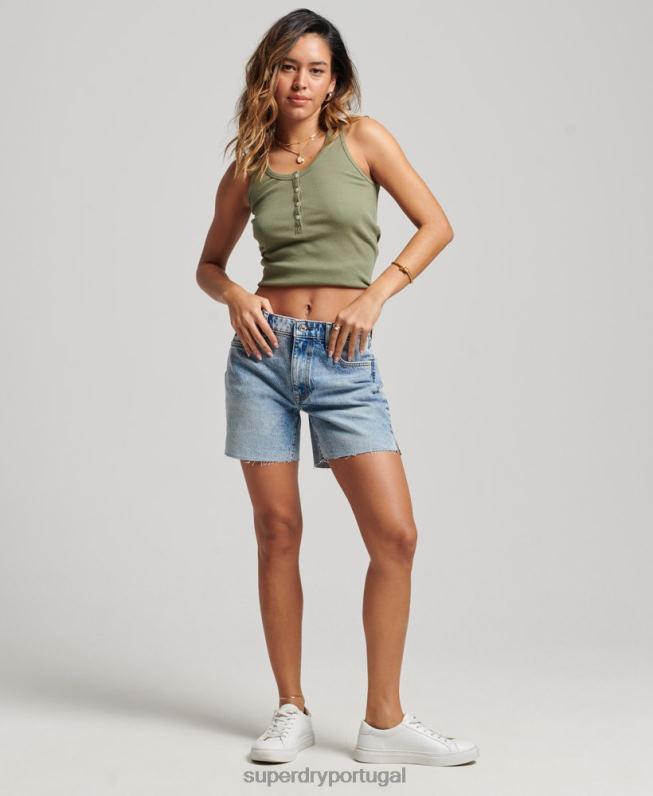 cintura média cortada curta mulheres azul claro roupas Superdry 2208H2161