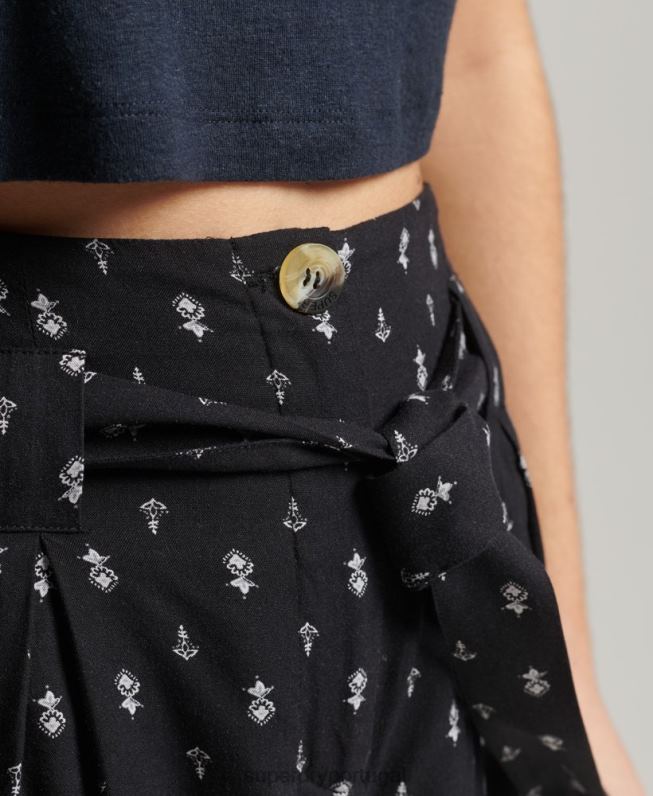 ecovero shorts estampados paperbag vintage mulheres preto roupas Superdry 2208H3130