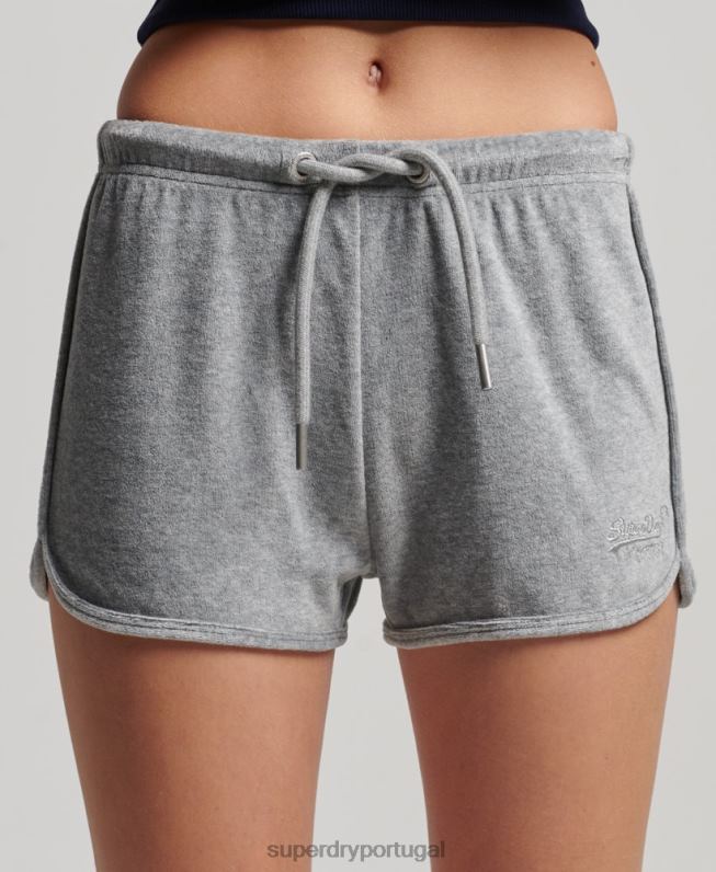 short de veludo com logo vintage mulheres cinza roupas Superdry 2208H2148