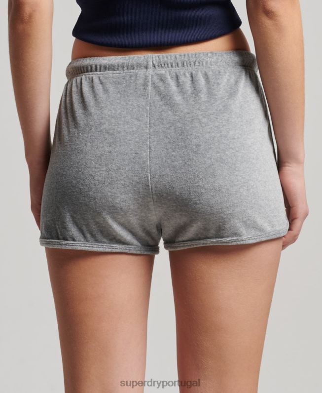 short de veludo com logo vintage mulheres cinza roupas Superdry 2208H2148