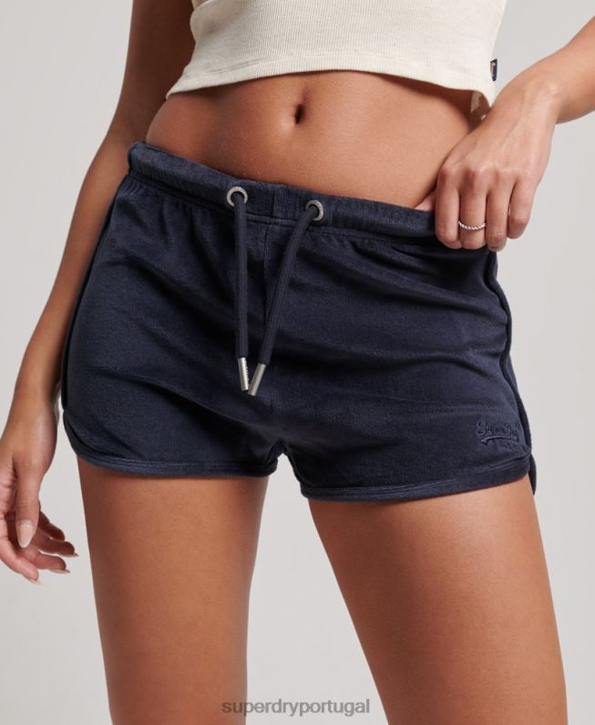 short de veludo com logo vintage mulheres marinha roupas Superdry 2208H2140