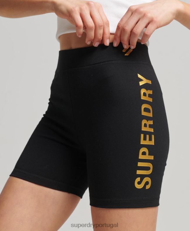shorts de ciclismo esportivo code core mulheres preto roupas Superdry 2208H3133