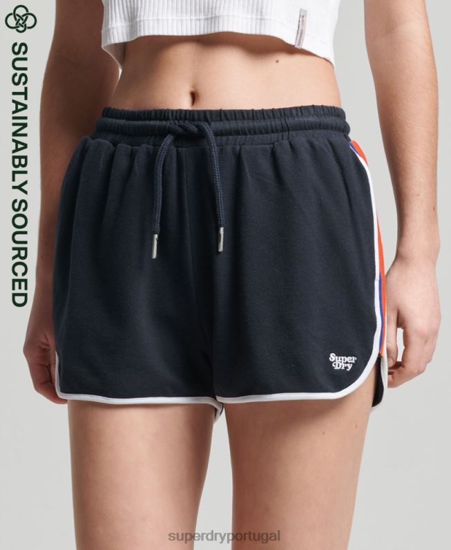 shorts de corrida vintage listrados de algodão orgânico mulheres marinha roupas Superdry 2208H6542