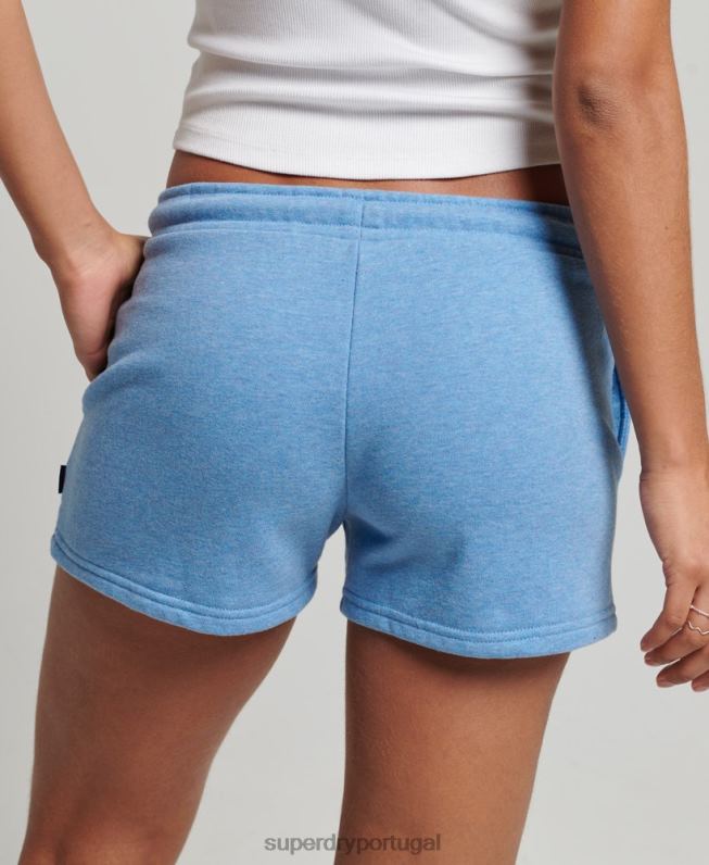 shorts de jérsei bordados com logo vintage mulheres azul roupas Superdry 2208H3113