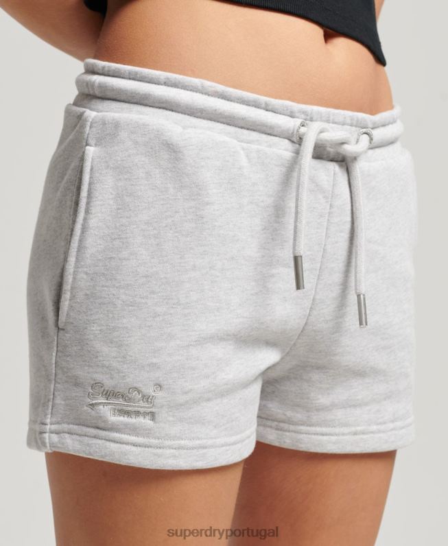 shorts de jérsei bordados com logo vintage mulheres cinza claro roupas Superdry 2208H3118