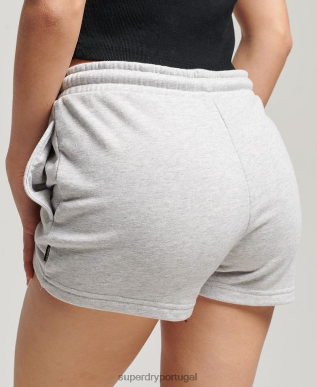 shorts de jérsei bordados com logo vintage mulheres cinza claro roupas Superdry 2208H3118