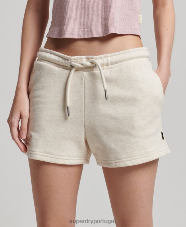 shorts de jérsei bordados com logo vintage mulheres creme roupas Superdry 2208H2181