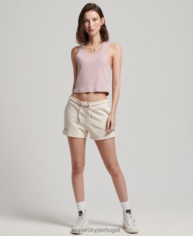 shorts de jérsei bordados com logo vintage mulheres creme roupas Superdry 2208H2181