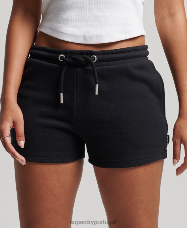shorts de jérsei bordados com logo vintage mulheres preto roupas Superdry 2208H3125
