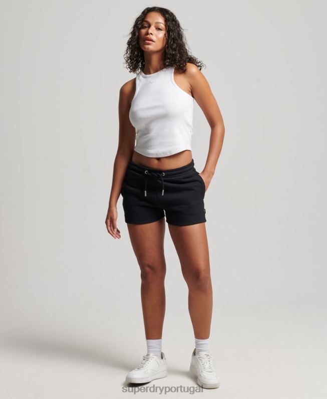 shorts de jérsei bordados com logo vintage mulheres preto roupas Superdry 2208H3125