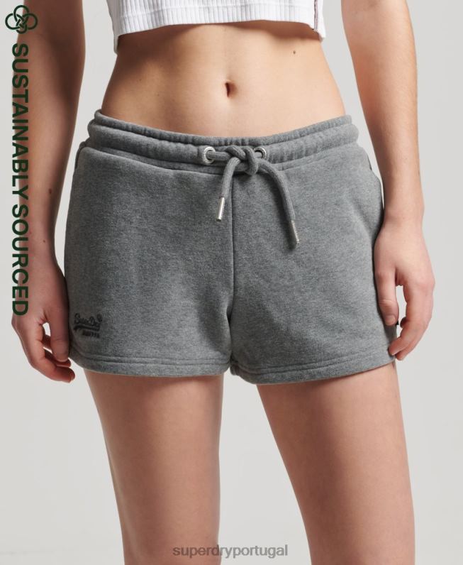 shorts de jérsei de logotipo vintage de algodão orgânico mulheres cinza roupas Superdry 2208H6624