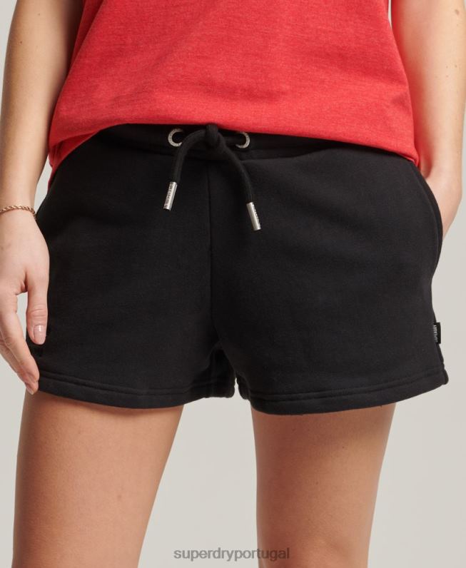 shorts de jérsei de logotipo vintage de algodão orgânico mulheres preto roupas Superdry 2208H3150