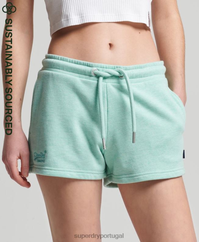 shorts de jérsei de logotipo vintage de algodão orgânico mulheres verde roupas Superdry 2208H3156