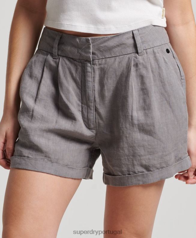 shorts de linho tingido mulheres cinza roupas Superdry 2208H2156