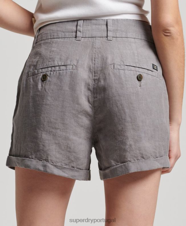 shorts de linho tingido mulheres cinza roupas Superdry 2208H2156