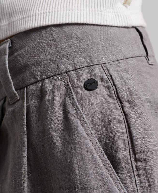 shorts de linho tingido mulheres cinza roupas Superdry 2208H2156