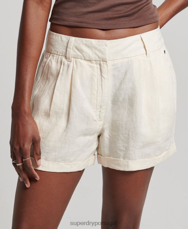 shorts de linho tingido mulheres creme roupas Superdry 2208H2070