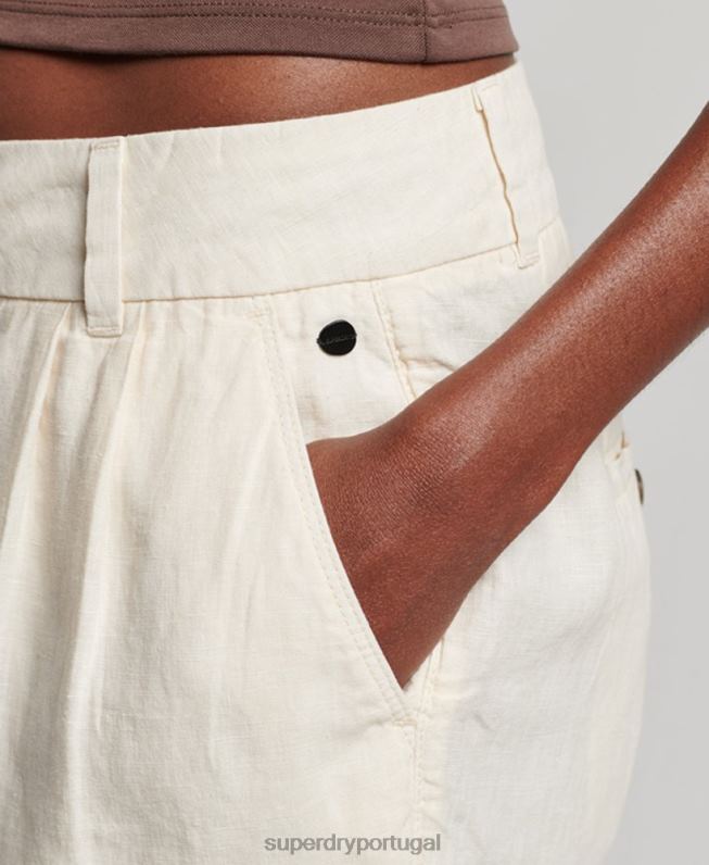 shorts de linho tingido mulheres creme roupas Superdry 2208H2070