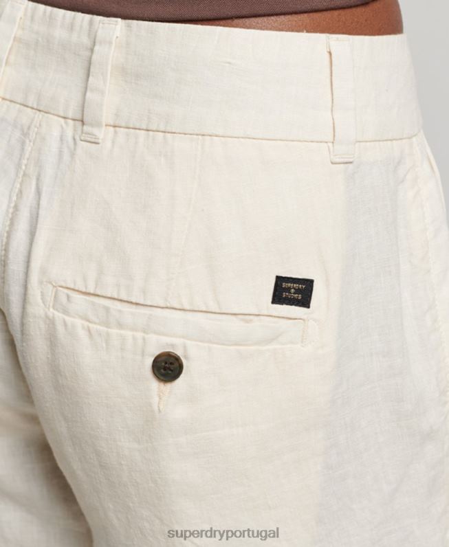 shorts de linho tingido mulheres creme roupas Superdry 2208H2070