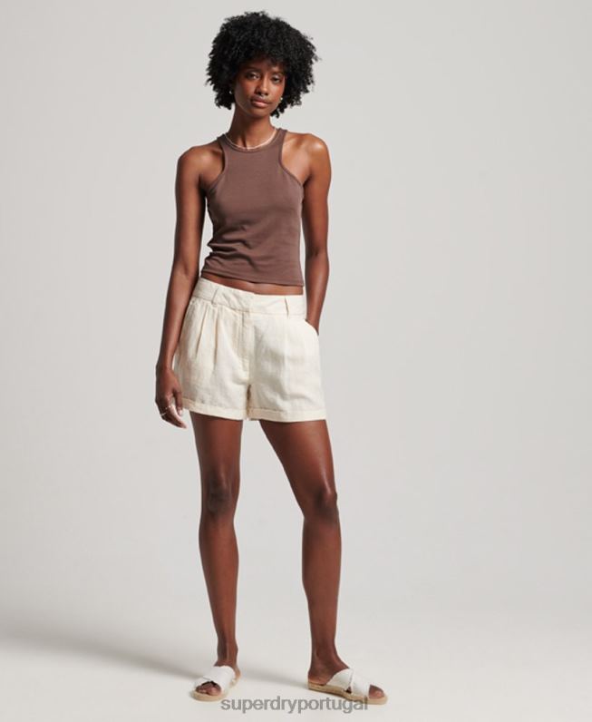 shorts de linho tingido mulheres creme roupas Superdry 2208H2070