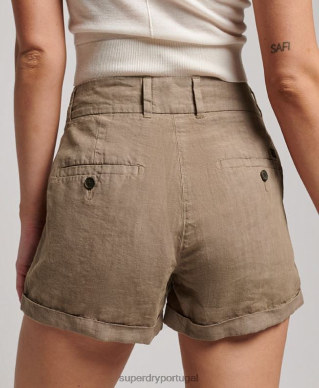 shorts de linho tingido mulheres marrom roupas Superdry 2208H2125