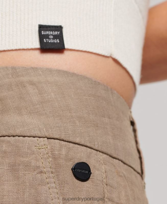 shorts de linho tingido mulheres marrom roupas Superdry 2208H2125