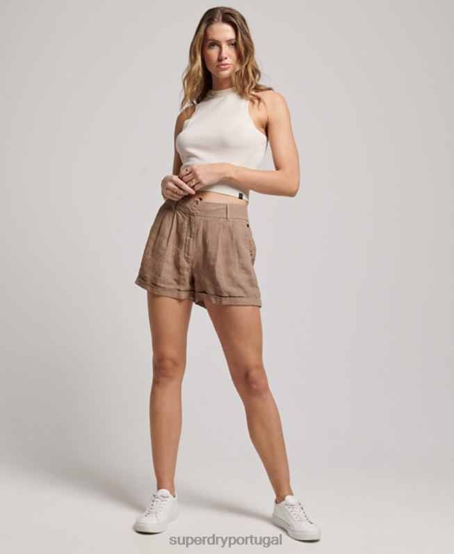 shorts de linho tingido mulheres marrom roupas Superdry 2208H2125