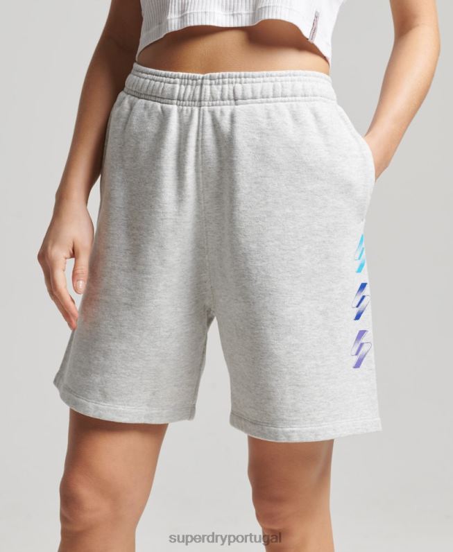 shorts de menino de logotipo de meio-tom mulheres cinza roupas Superdry 2208H3165