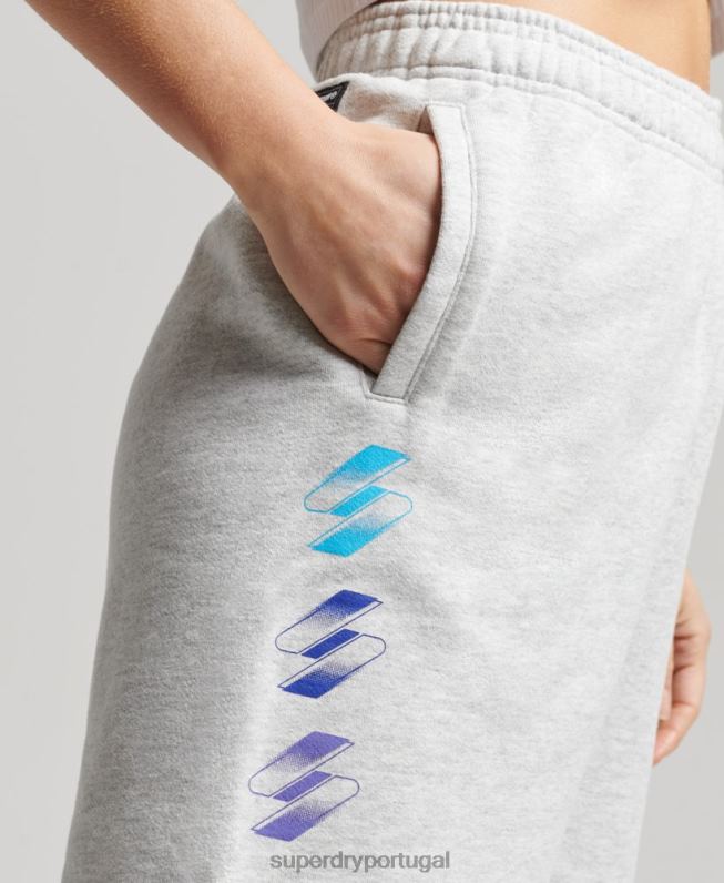 shorts de menino de logotipo de meio-tom mulheres cinza roupas Superdry 2208H3165