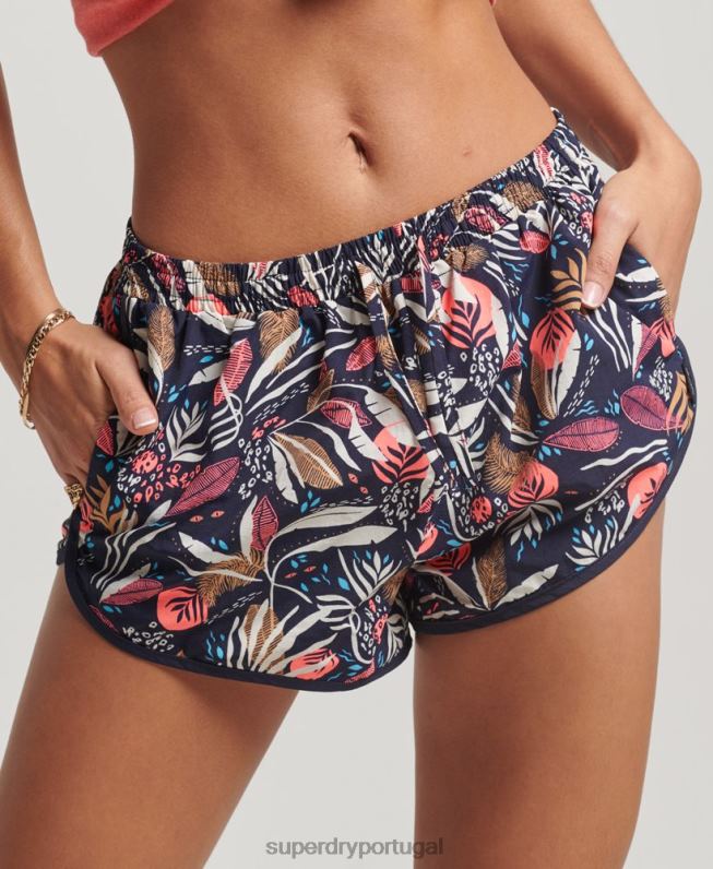shorts de praia estampados mulheres marinha roupas Superdry 2208H3093