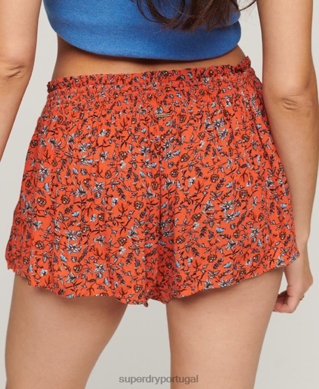 shorts de praia smoked mulheres laranja roupas Superdry 2208H2112