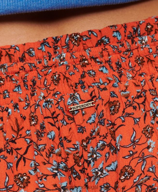 shorts de praia smoked mulheres laranja roupas Superdry 2208H2112