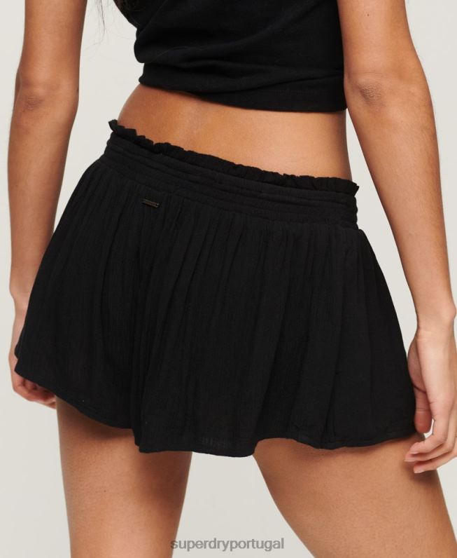 shorts de praia smoked mulheres preto roupas Superdry 2208H2049