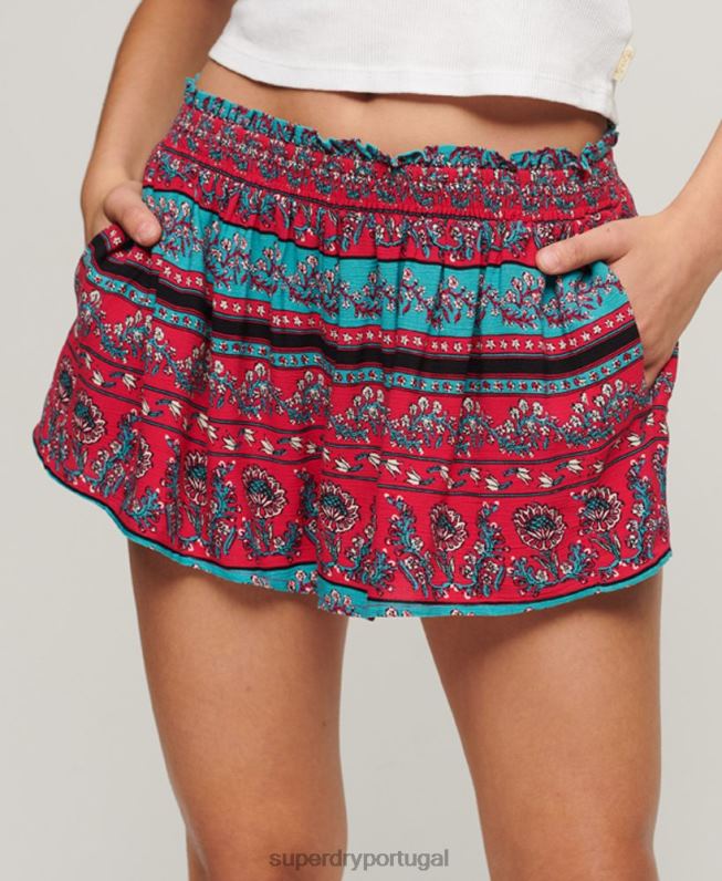 shorts de praia smoked mulheres rosa roupas Superdry 2208H2076