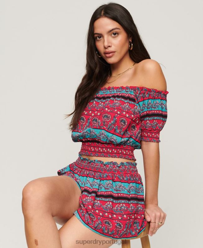 shorts de praia smoked mulheres rosa roupas Superdry 2208H2076