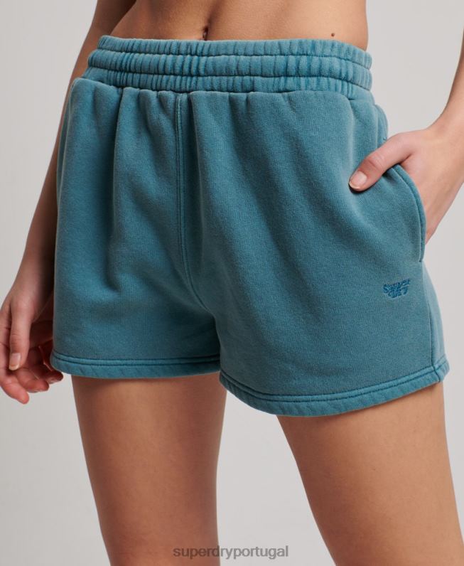 shorts de suor de lavagem vintage mulheres turquesa roupas Superdry 2208H3140