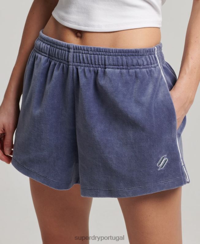 shorts de veludo com logo s mulheres azul roupas Superdry 2208H3145